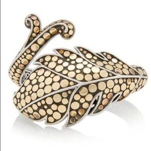 JOHN HARDY Ayu Sterling Silver 18K Gold Hinged Leaf Bangle Bracelet Size M